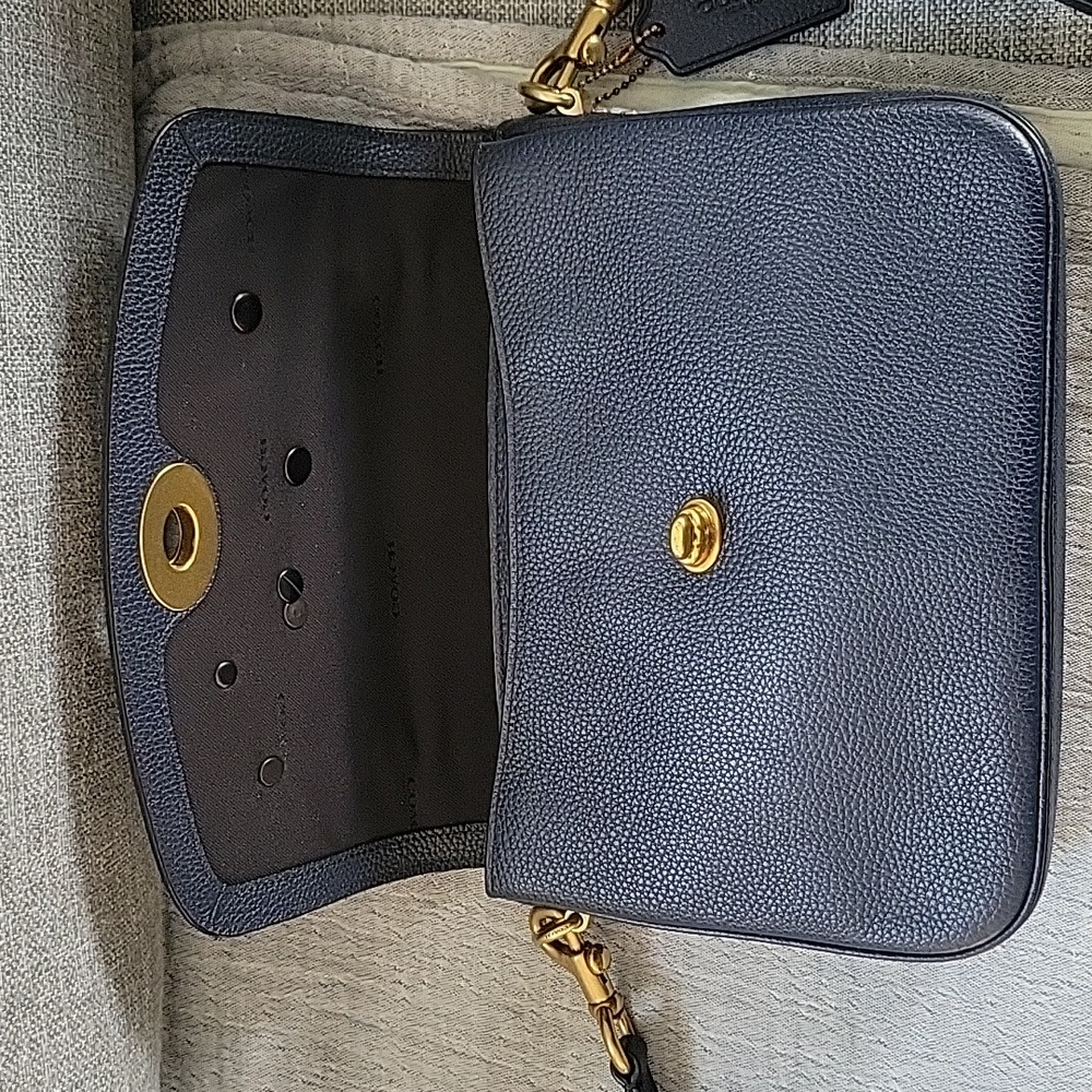 Navy Floral Appliqué Leather Shoulder Bag - Picture 11 of 15